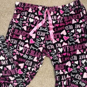 Bobbie Brooks Pajama Bottoms - Pink and Black I Love My Bed With Hearts Print 1X